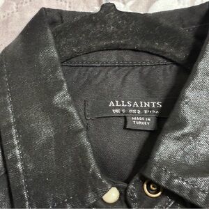 AllSaints Black Leather-Look Button Shirt